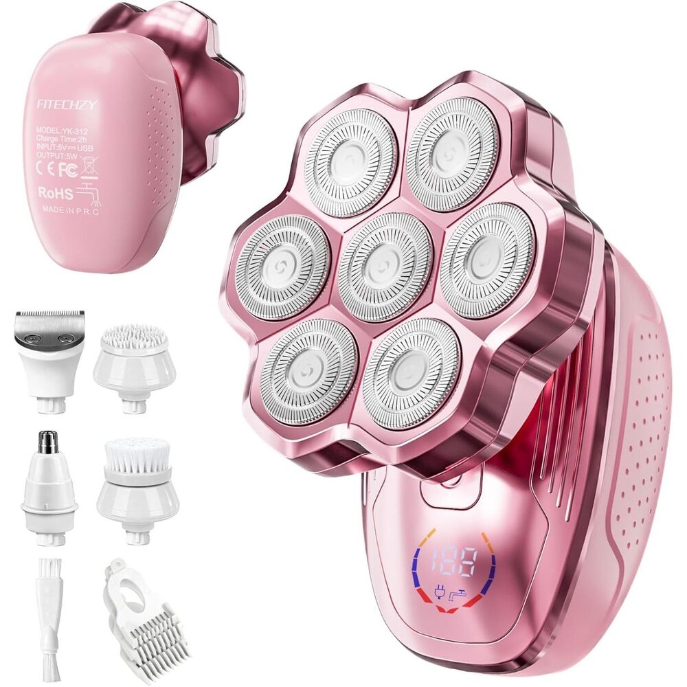 5-in-1 Women's PINK Electric Shaver Waterproof Wet Dry Rechargeable Razor